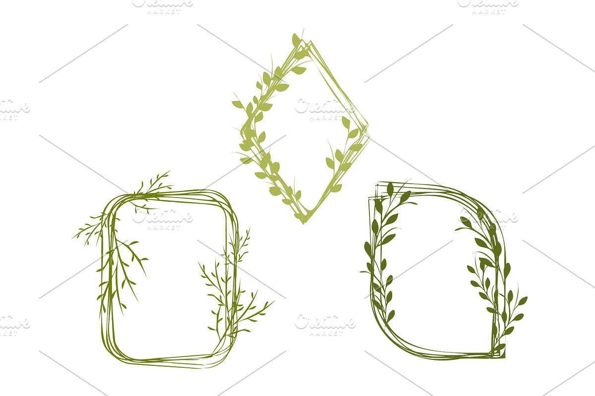 Green floral frames collection with, an Object Illustration by okskukuruza