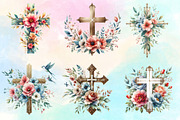 Watercolor Floral Faith Cross Clipar, an Illustration by CraftArtStudio (Thumbnail 2 of 3)