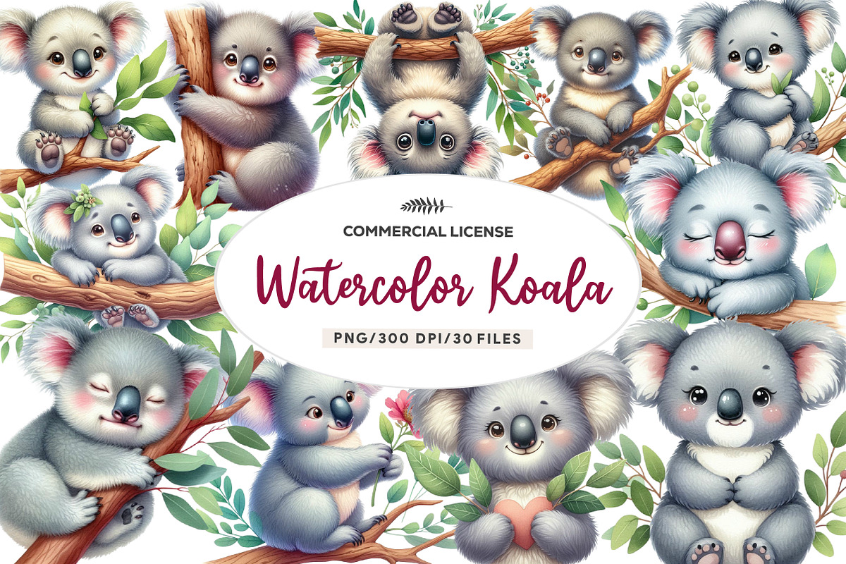 Koala watercolor clipart, an Illustration by CreationArt (Photo 1 of 5)
