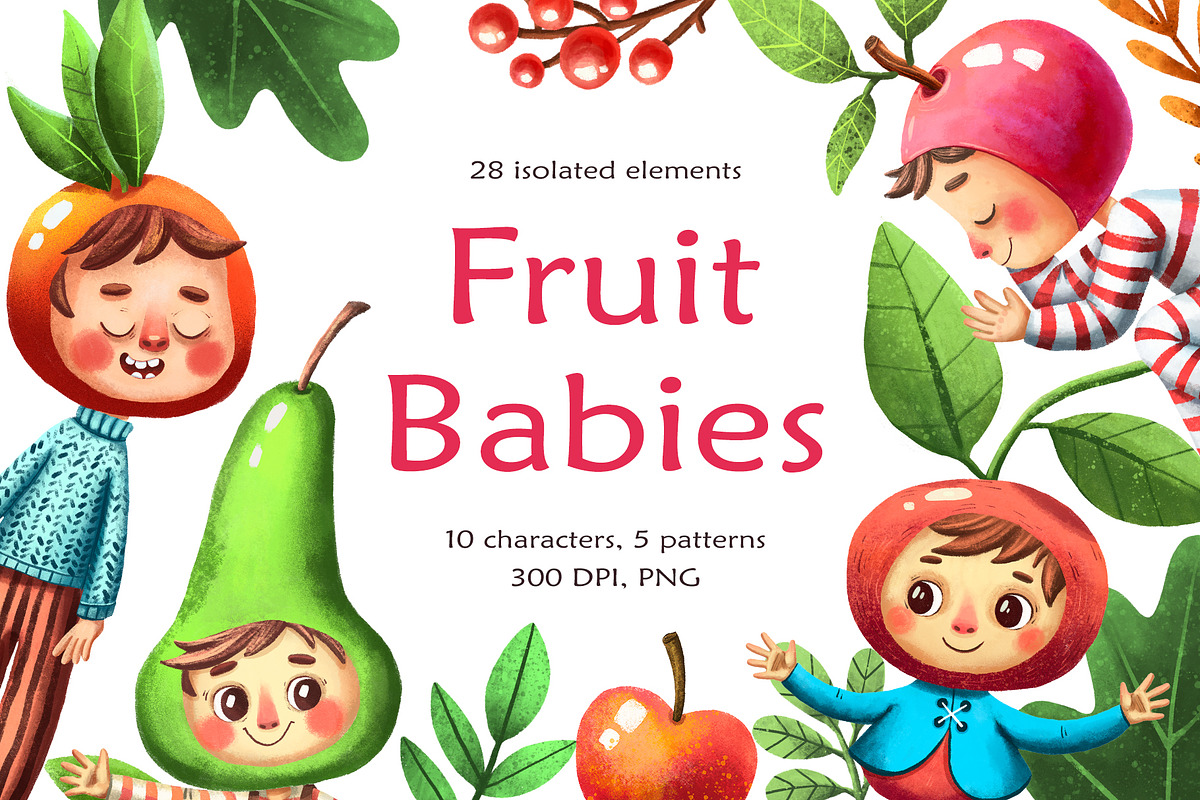 Fruit Babies - Clipart Set, an Education Illustration by Mashamashastu (Photo 1 of 11)