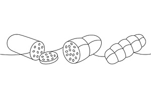 Sausage with slices, raw sausage, a Food Illustration by GraphiShop