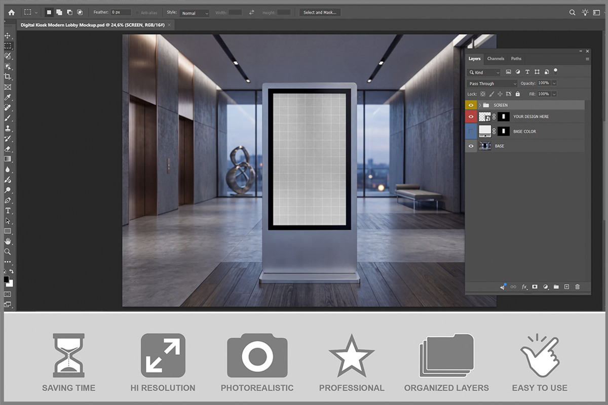Digital Billboard Modern Lobby PSD, an Advertising Mockup by Bruno's Shop (Photo 2 of 3)
