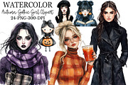 Cute Autumn Gothic Girl Clipart, an Illustration by Rose Art (Thumbnail 1 of 7)