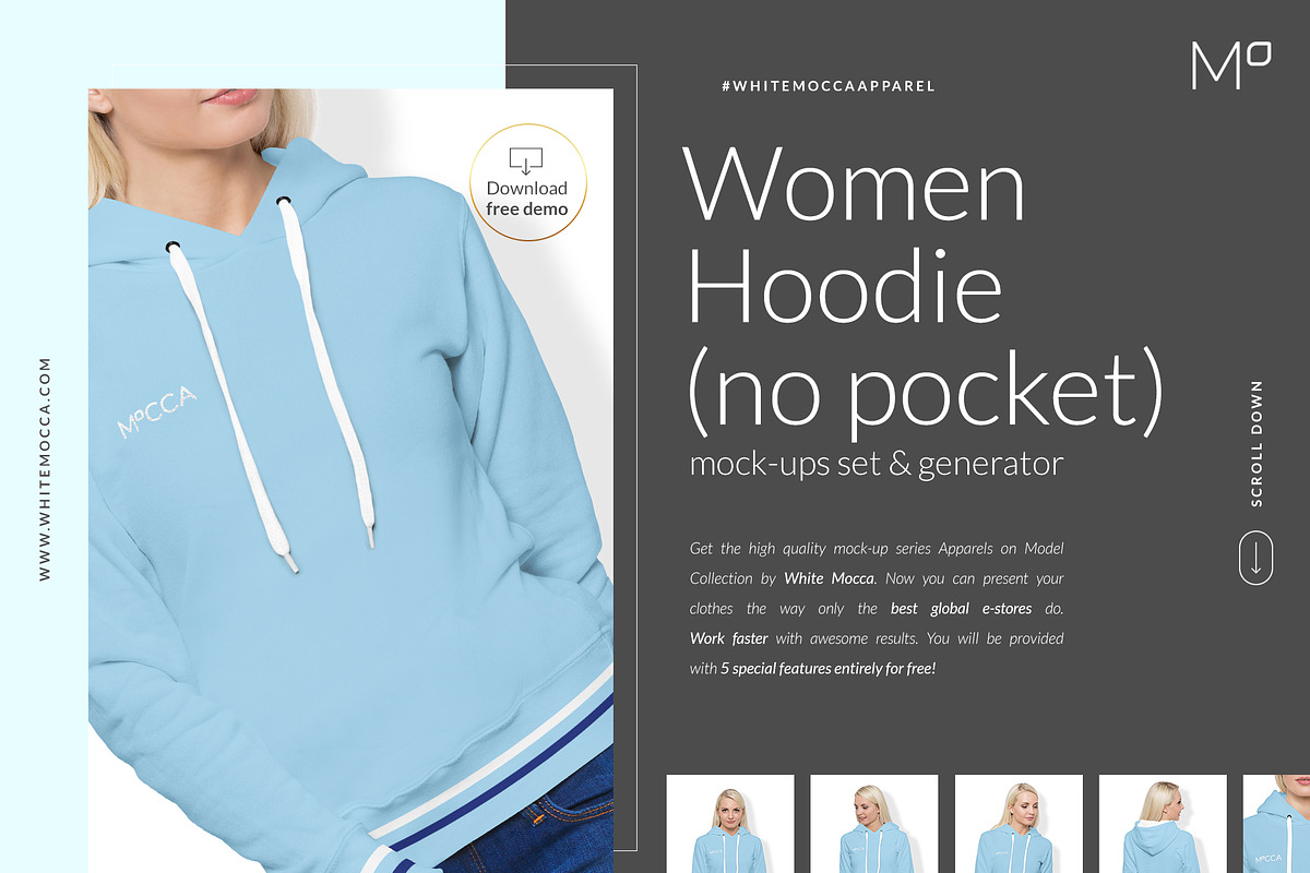 Women Hoodie Mock-ups Set FREE DEMO, a Books & Magazine Mockup by Apparel_Mockups (Photo 1 of 24)