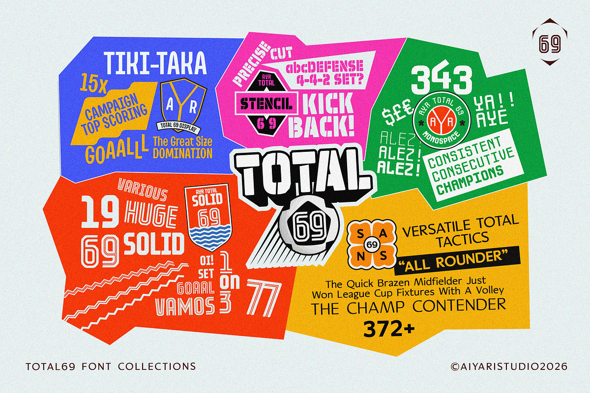 Total 69 — Football Font Collection, a Sans Serif Font by Aiyari (Photo 2 of 20)