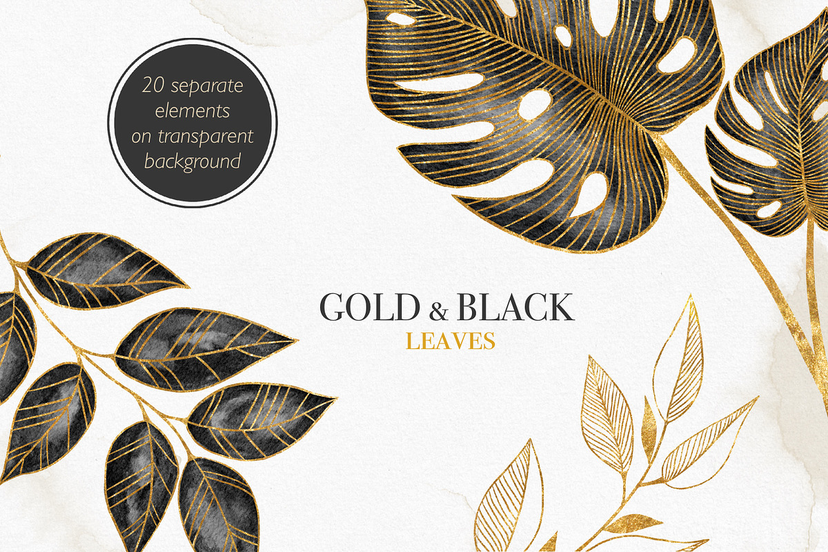 Gold and Black Leaves Clipart, a Decorative Illustration by LuiDesignStudio (Photo 5 of 5)