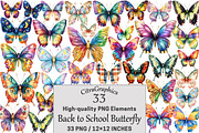 Back to School Butterfly Clipart, a Seasonal Illustration by CitraGraphics (Thumbnail 1 of 6)