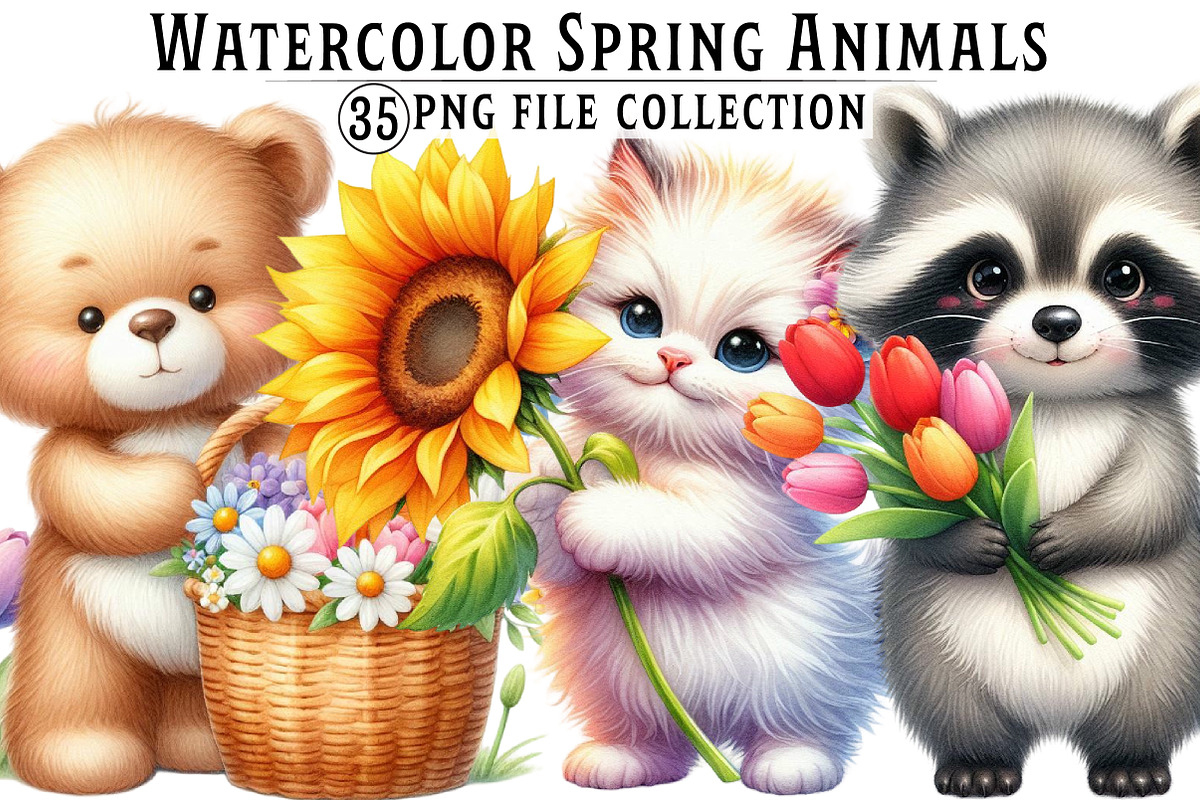 Watercolor Spring Animals Clipart, an Illustration by Dream Creation (Photo 1 of 7)
