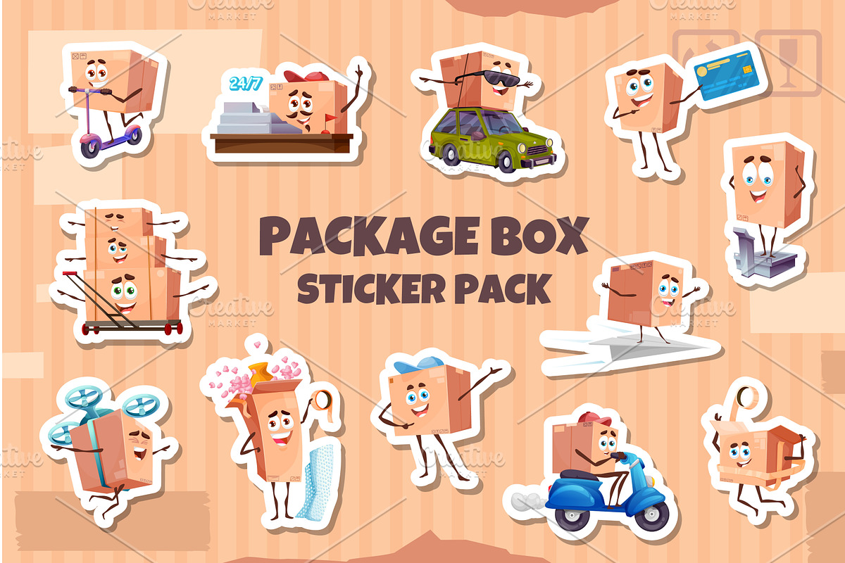 Groovy delivery cardboard box, a Transportation Illustration by Vector Tradition