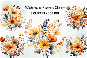 Watercolor Flower Clipart Bundle PNG