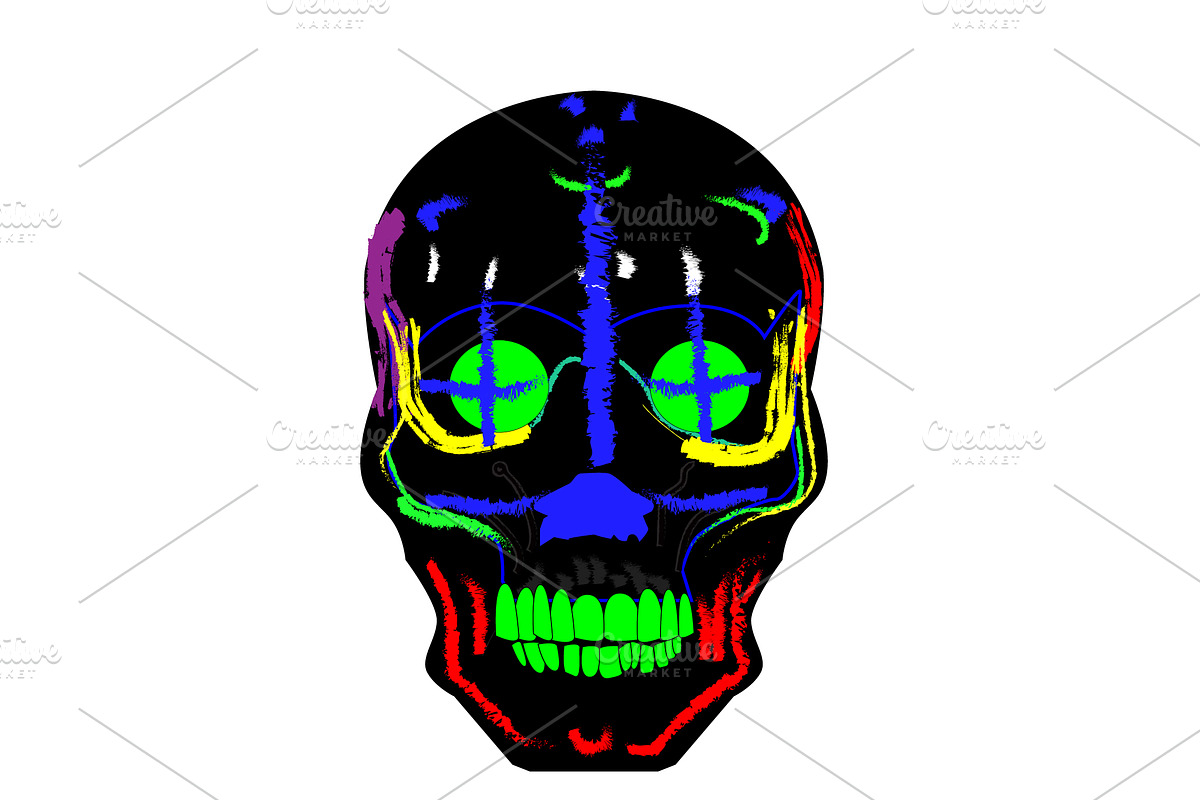 Black skull with blue and neon green, a Graphic by TeaGraphicDesign