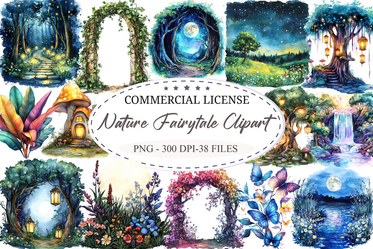 Enchanted Nature Fairytale Clipart, a Seasonal Illustration by designcity5 (Photo 1 of 5)
