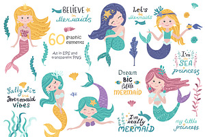 Mermaid Clipart & Pattern