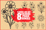 8 Pages Flower Coloring Bundle, an Illustration by Amazin_art (Thumbnail 1 of 9)