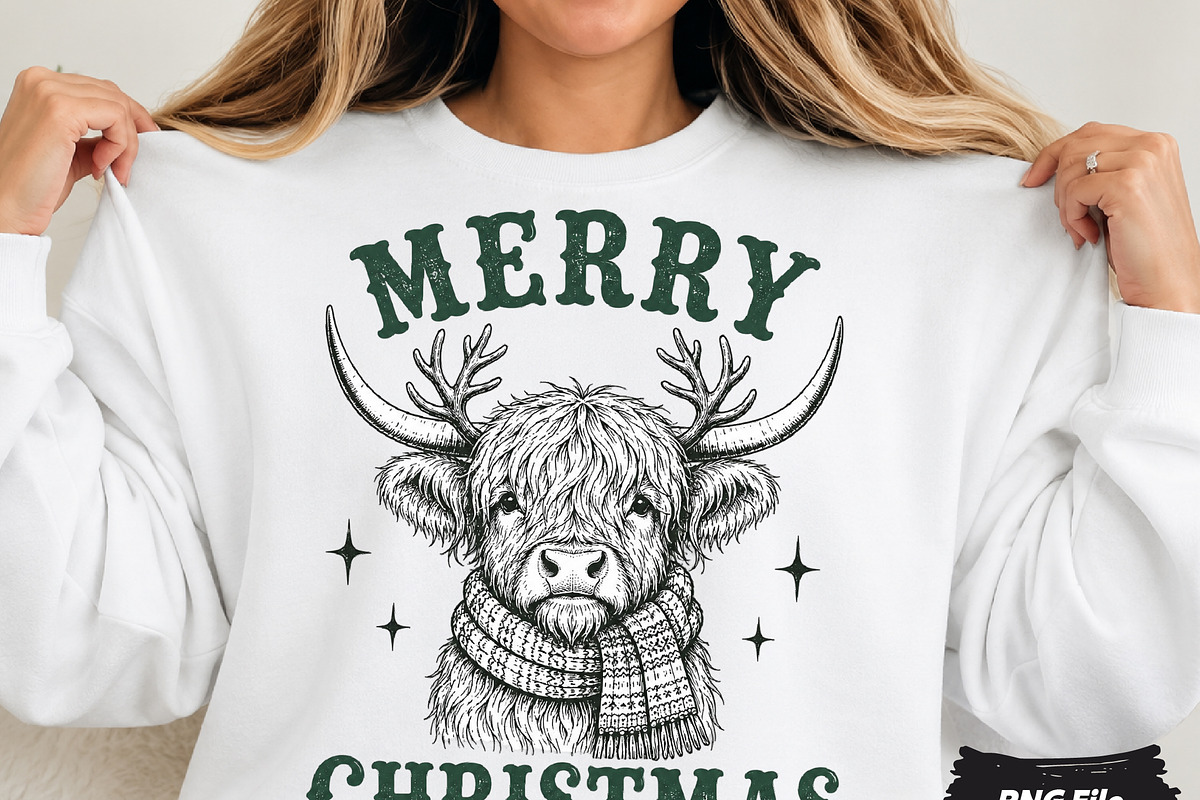 Funny Christmas Highland Cow, a Seasonal Illustration by DreamCafeArt (Photo 1 of 7)