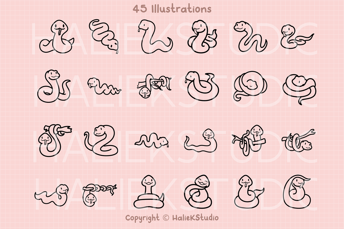 Cute Snakes Procreate Stamp Brushes, a Brush Add-On by HalieKStudio