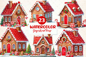 Watercolor Gingerbread House Clipart, an Illustration by CreationArt