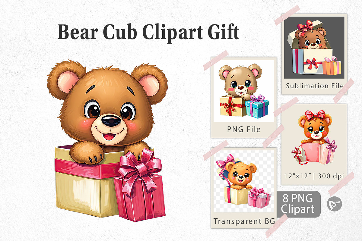 Bear Cub Clipart Gift, a Graphic by Artnoy (Photo 1 of 5)
