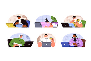 People work, study on laptop set, a Technology Illustration by PaperTrident