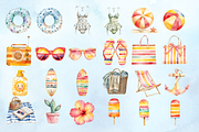 Watercolor Beach Day Clipart, a Decorative Illustration by Coralcreations (Thumbnail 2 of 4)