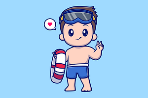 Cute Boy Wearing Swimsuit Cartoon, a Person Illustration by Catalyst Labs