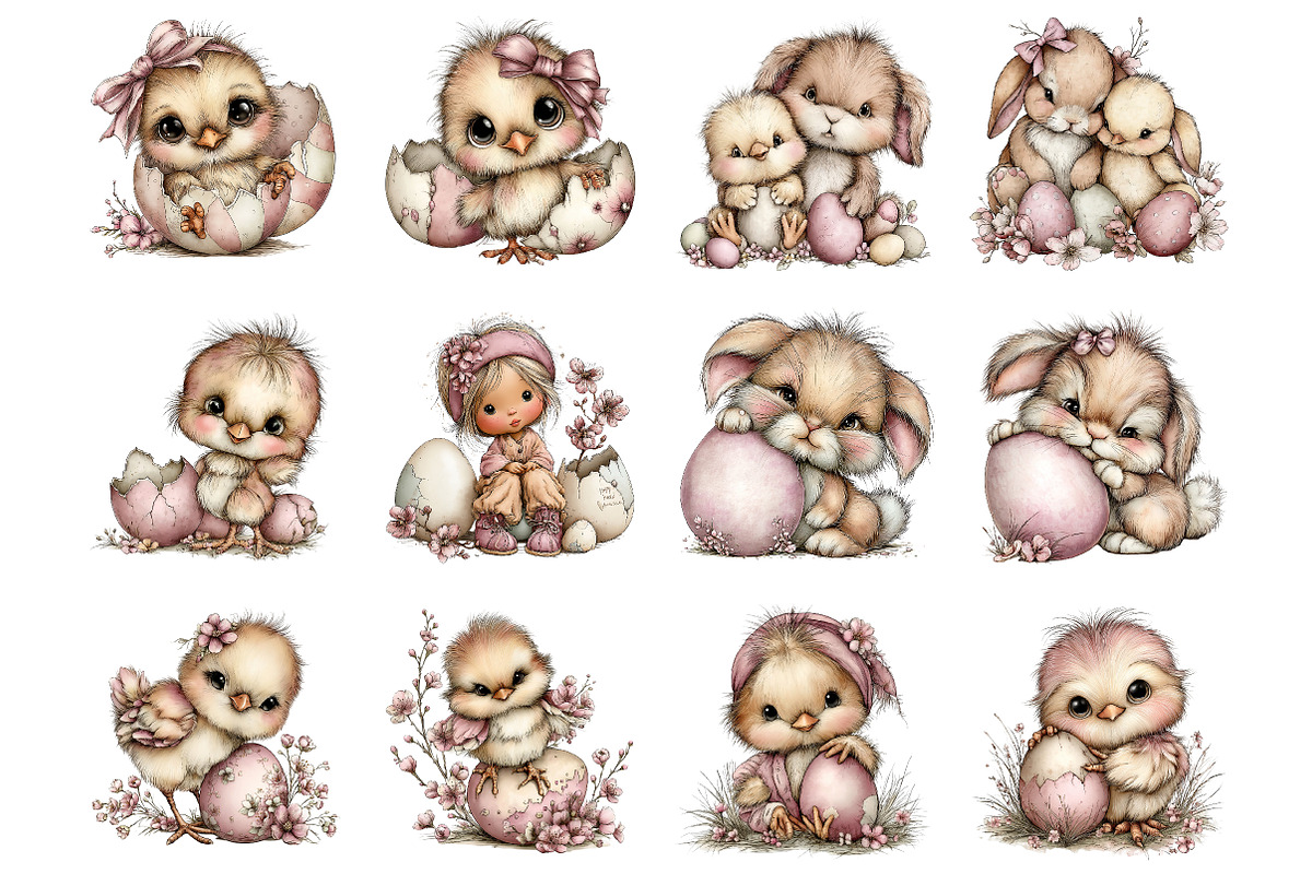 Whimsical easter chick clipart set, an Illustration by SinaCreation (Photo 2 of 11)