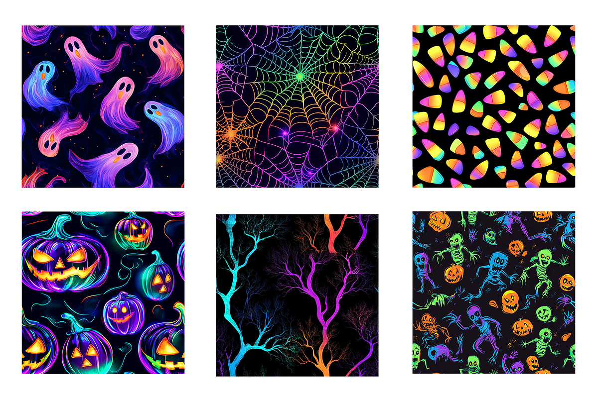 Neon Halloween Digital Paper, a Pattern Graphic by Chromolume Studio (Photo 3 of 28)