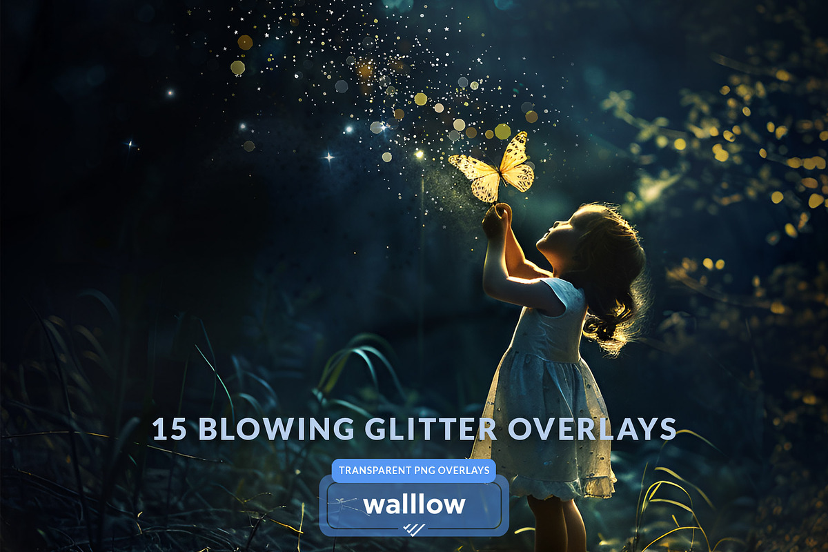 Blowing glitter bokeh PNG overlays, a Layer Style Add-On by Walllow Creatives (Photo 1 of 6)