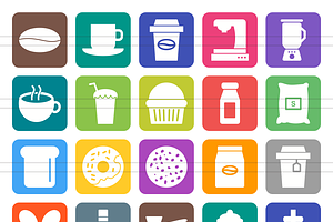 50 Coffee Flat Round Corner Icons