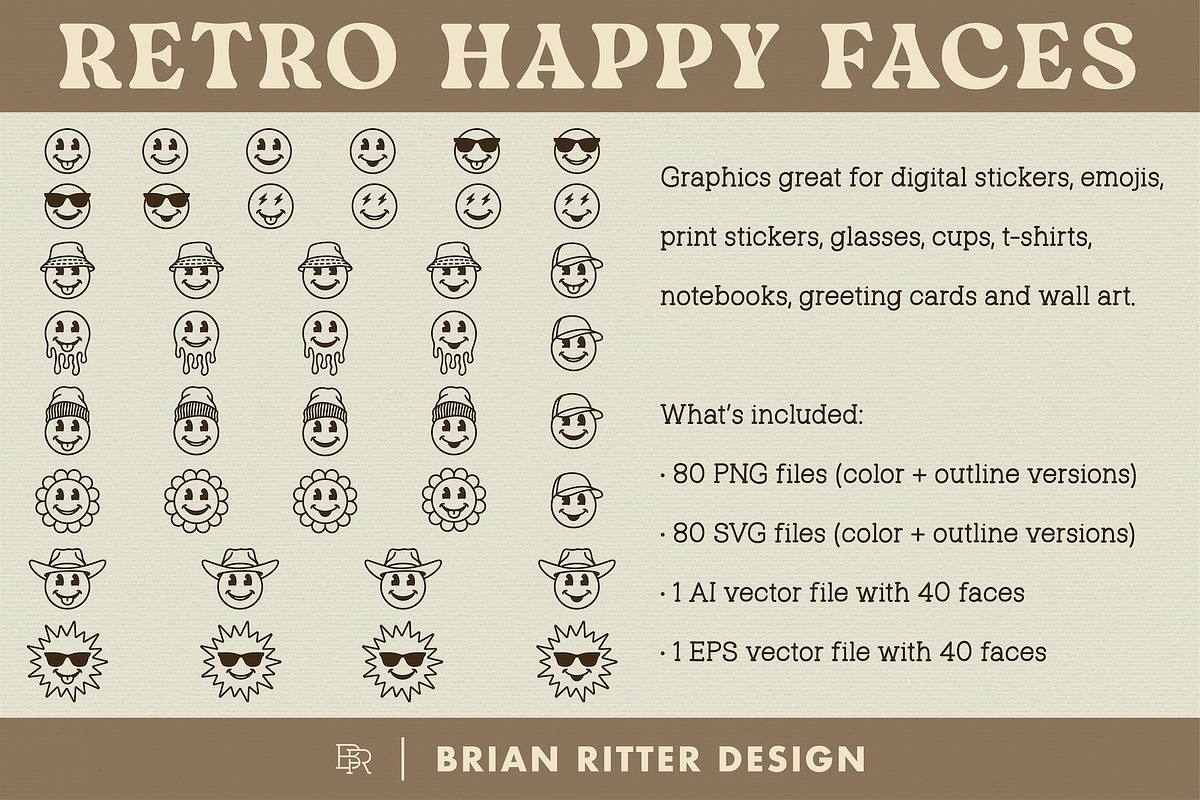 Retro Happy Faces, an Object Graphic by Brian Ritter Design