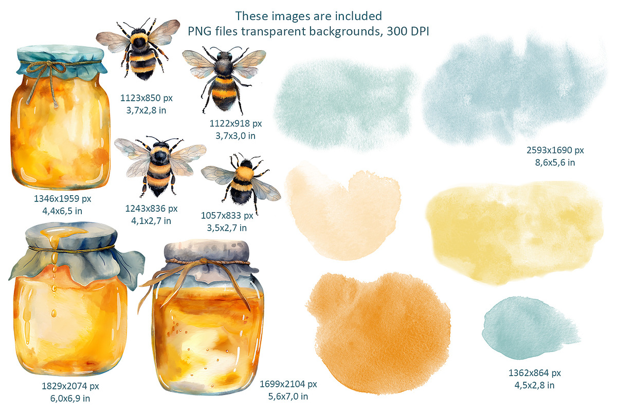 Bees and flowers watercolor clipart, a Seasonal Illustration by Anna Druzhkova (Photo 3 of 17)
