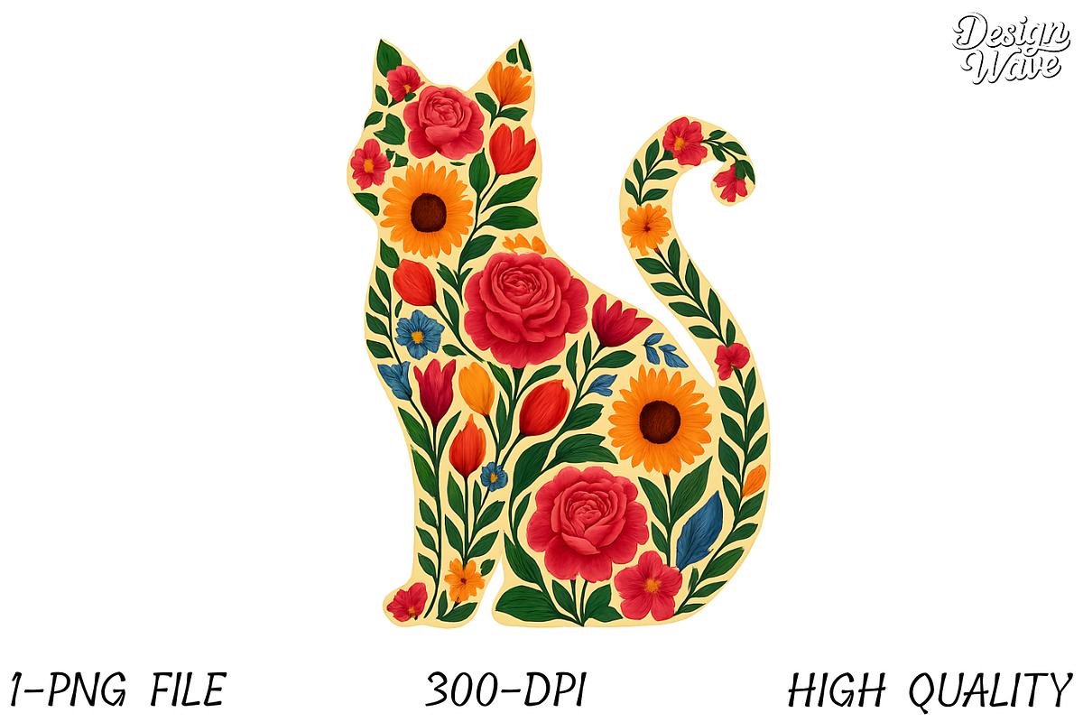 Flower Cat Png Sublimation Design, an Animal Illustration by Design Station (Photo 1 of 7)