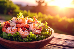 A vibrant shrimp salad, tender prawns mixed with fresh vegetables and herbs., a Food & Drink Photo by DutchDigitalDesign