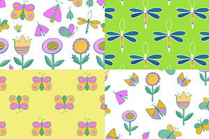 Cartoon Insects. Patterns Set.