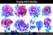Blue Roses Watercolor Set, an Illustration by denisespinoza (Thumbnail 2 of 5)