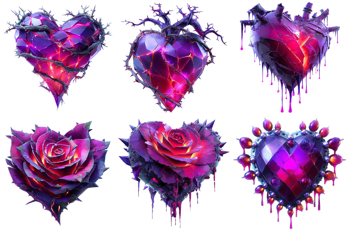Gothic Valentine Hearts Clipart, an Illustration by Craft Nest (Photo 3 of 9)
