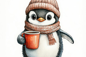 Cute penguin in winter hat scarf enj, an Animal Photo by Pixeness Studio