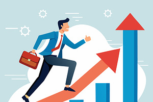 Businessman running up rising graph, a Finance Illustration by SouravDesign