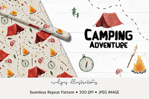 Woodland Camping Seamless Pattern