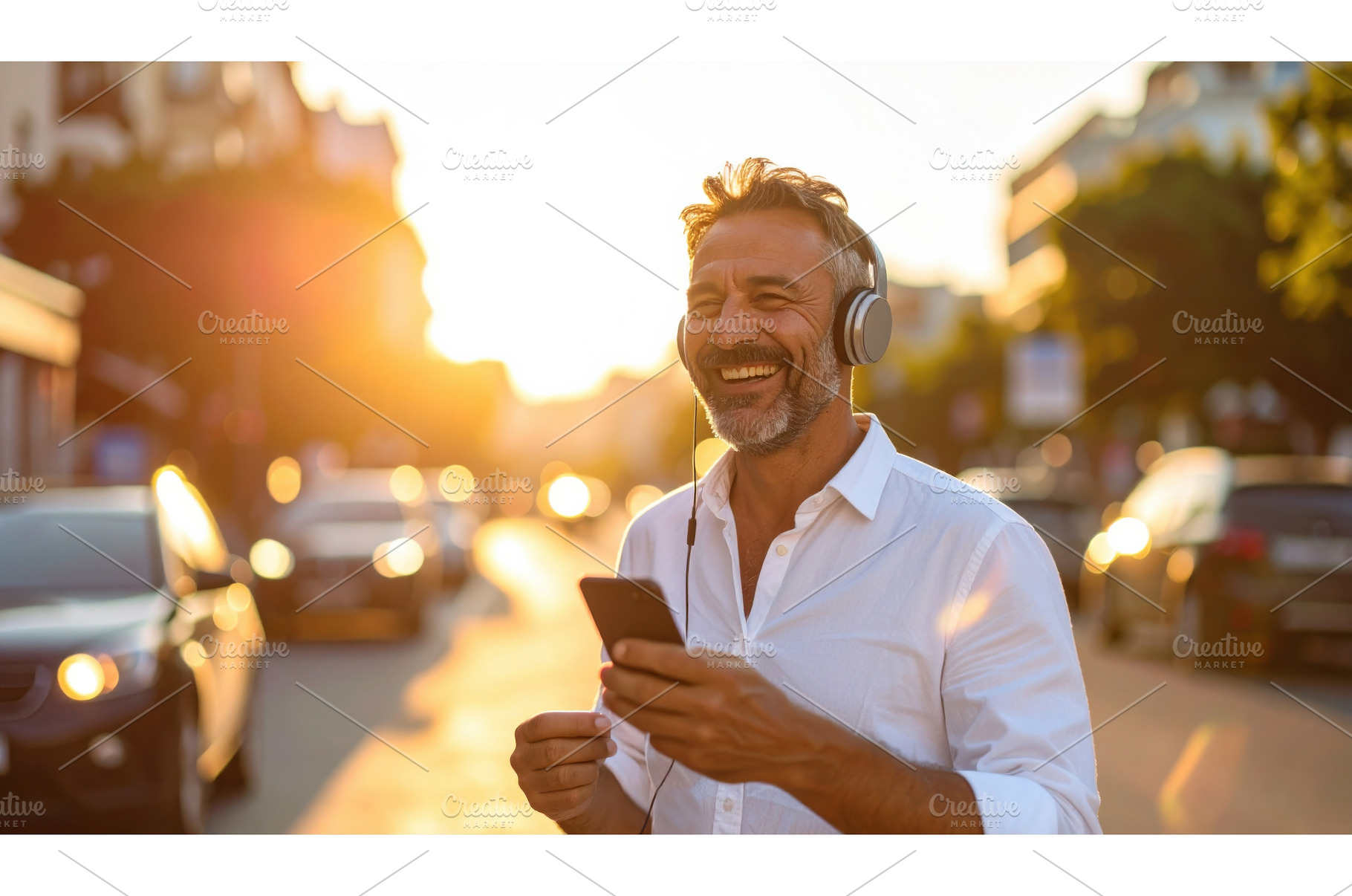 Man joyfully listening to music with, a Person Photo by Igor Tichonow
