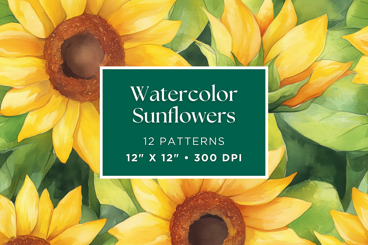 Watercolor Sunflowers Patterns, a Pattern Graphic by Artful Assets Boutique (Photo 1 of 4)