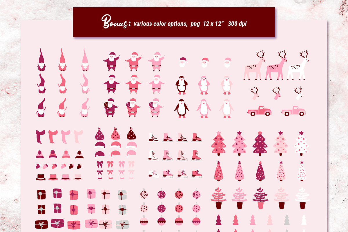 Pink Christmas Clipart & Patterns, a Decorative Illustration by AvaAva (Photo 22 of 25)