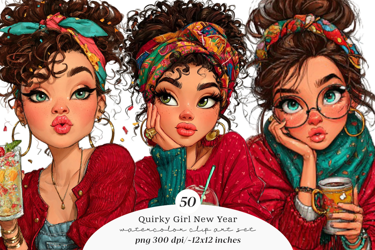 Quirky Girl New Year Clipart, an Illustration by SinaCreation (Photo 1 of 11)