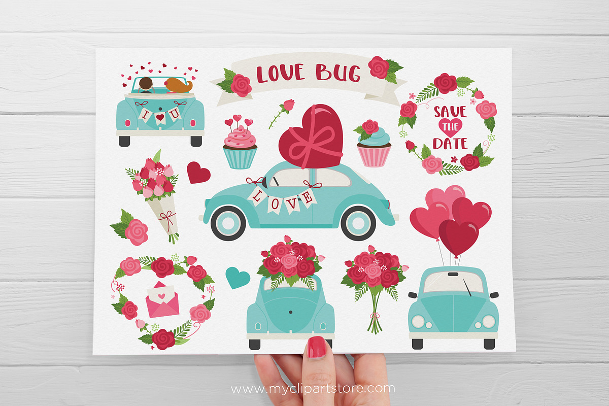 Valentine Car (VW) Clipart, SVG, a Seasonal Illustration by MyClipArtStore (Photo 2 of 2)