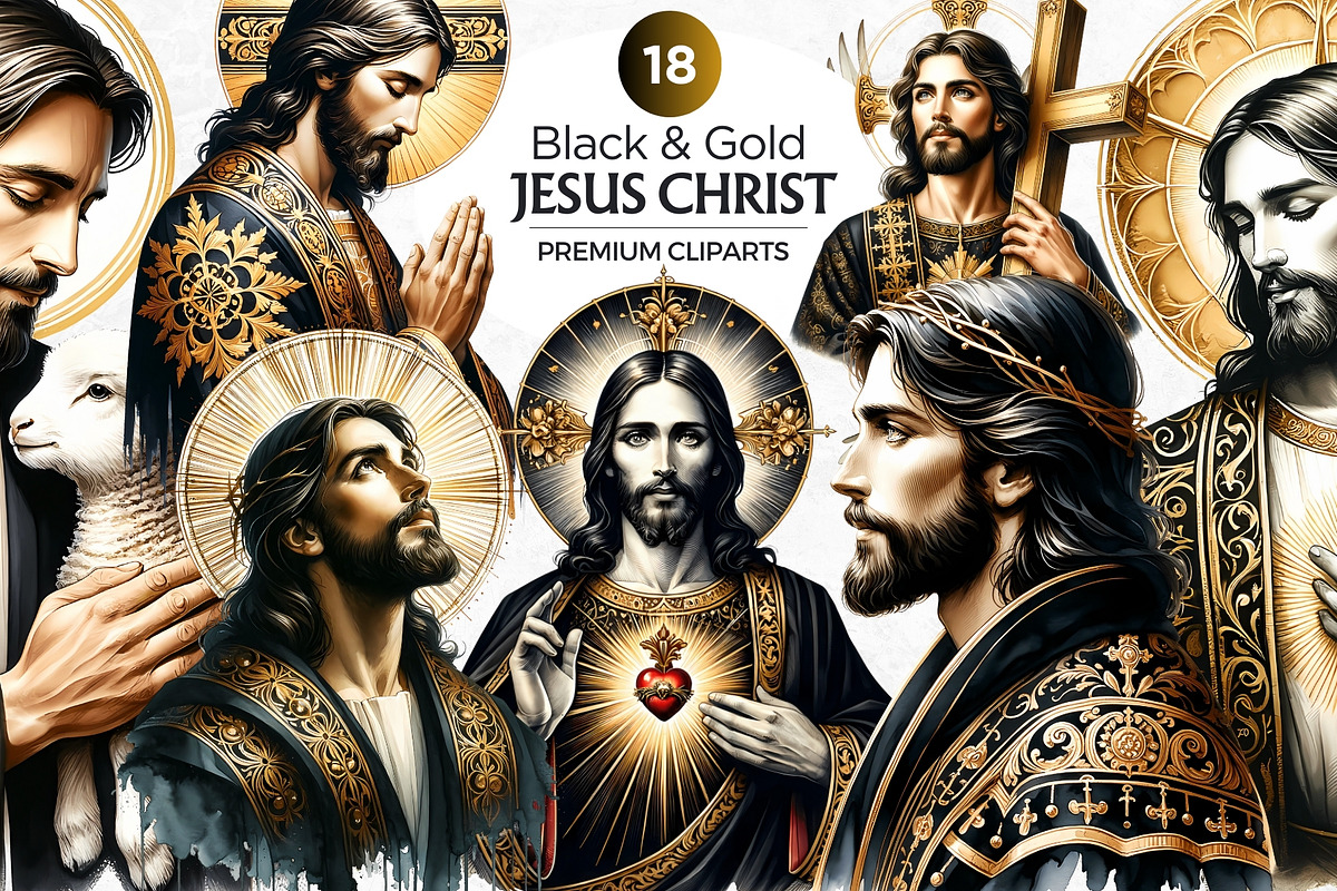 Black and Gold Jesus Christ clipart, a Person Illustration by ThatsDesignArt (Photo 1 of 10)