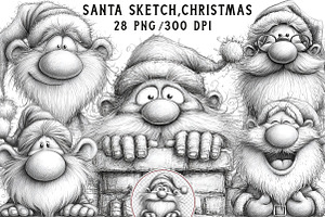 Santa Sketch,Christmas Clipart, an Illustration by Libby Wishes