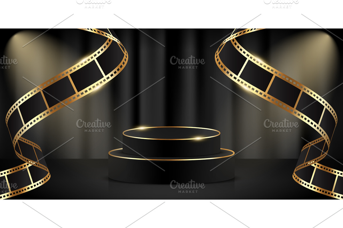 Podium with Golden Filmstrips, a Decorative Illustration by PsychocheArt (Photo 3 of 3)