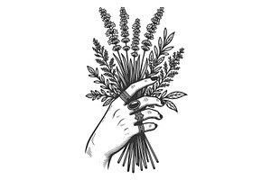 Hand Holding Lavender Bouquet, an Object Illustration by AlexArt