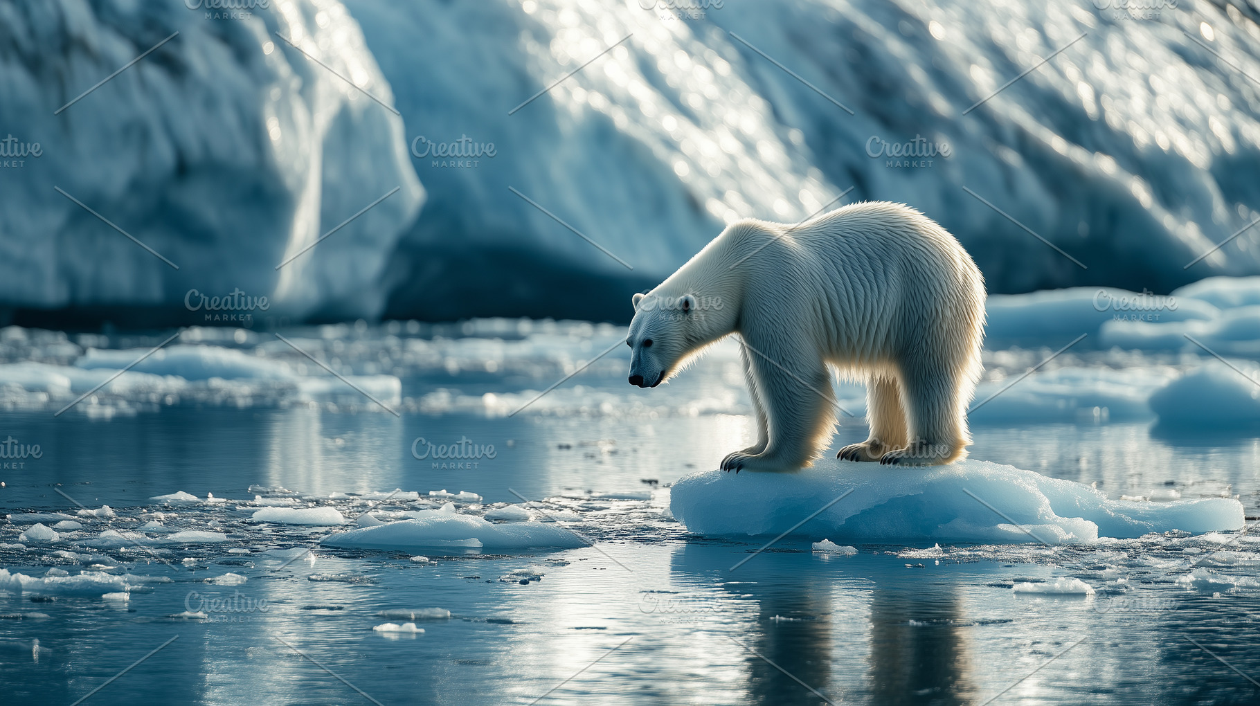 Polar bear stands alone on a small, an Animal Photo by MistyDay