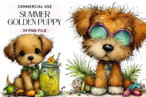 Golden Puppy Clipart Set, a Seasonal Illustration by Daily.Designs